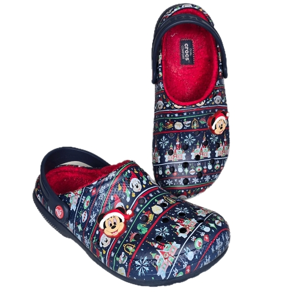 Disney Parks Holiday Christmas Crocs 2020 Mickey Castle Women's Size 8 Navy Blue - Picture 1 of 13